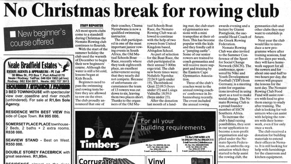 No Christmas break for rowing club